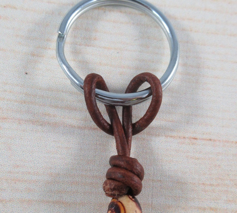 Leather Brown Cord 8x12mm Decorative Wood Accent Bead Peace Lily Cross Keyholder