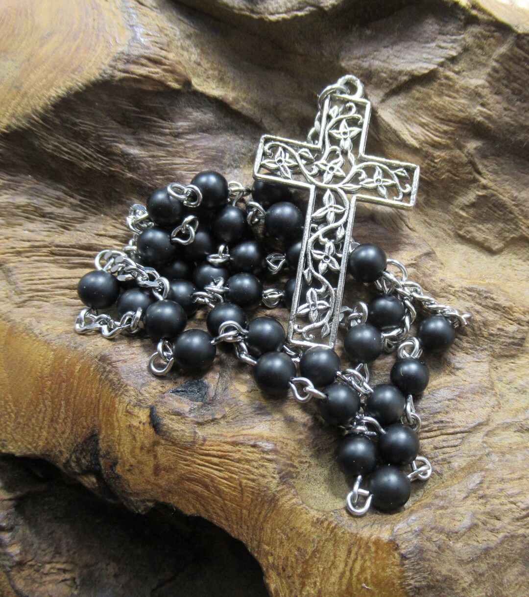 8mm Black Glass Pearl Rosary – Our Lady Of Guadalupe Rosary Beads With Gift Box, Catholic Prayer Beads