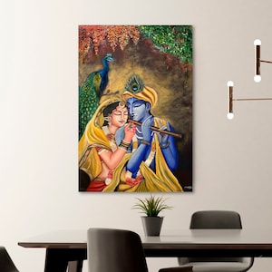 Radha Krishna Painting: Original Acrylic Canvas Art, Hindu Decor