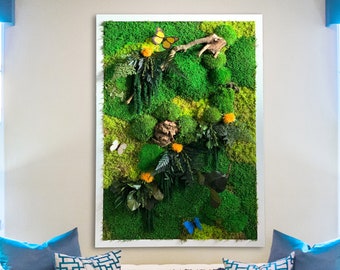 Large Preserved Moss Wall Art, Framed Botanical Garden Decor