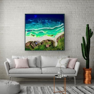 Arte de la pared del océano Pintura del paisaje marino Arte de la pared del musgo Arte náutico Pared del musgo Cartel del mar Arte del océan