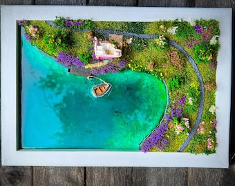 Mini 3D Resin Seascape – Coastal Wall Art with Boat & Cottage