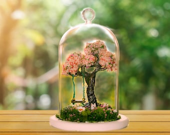 Terrarium, Terrarium kit, Cherry Blossom Terrarium, Moss terrarium, glass dome terrarium, Fairy garden,fairy garden accessories,Spring Decor