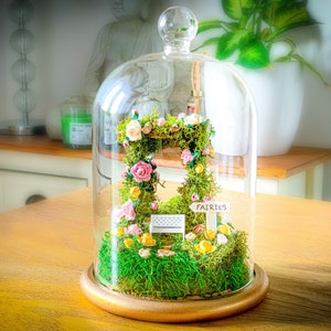 Terrarium de jardin féerique en mousse préservée : cloche en verre, charme de la forêt