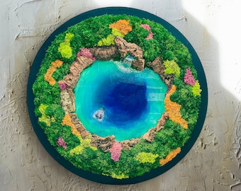 Sea Art, Ocean Wall Art, Circular Moss Wall Art, Beach lovers, resin seascape, Round Moss wall, Mermaid Wall Art, Miniature Mermaid, Forest,