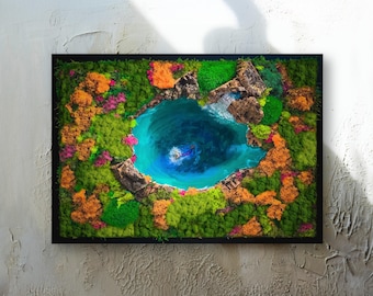 Preserved Moss Wall Art, 3D Moss & Resin River, Colourful Botanical Painting
