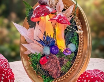 Moss Wall Art Mushroom Night Light, Miniature Fairy Garden, Cottagecore Christmas Gift for Her,