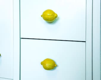 Bouton de tiroir citron en céramique, poignée de meuble de cuisine agrumes, armoire à fruits fabriquée à la main avec poignées jaunes, lot de 2