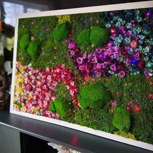 Handmade Moss Wall Garden Decor, Colourful Triptych Art, Preserved Moss Home Decor, Wall Art Preserved Moss Lighted Moss Wall Beautiful Preserved Moss Artwork's with LED Lights.
