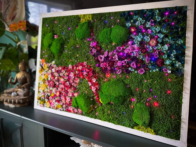 Handmade Moss Wall Garden Decor, Colourful Triptych Art, Preserved Moss Home Decor, Wall Art Preserved Moss Lighted Moss Wall Beautiful Preserved Moss Artwork's with LED Lights.