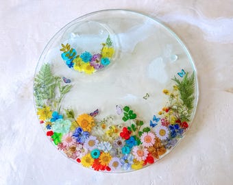 Pressed Flower Glass Placemats & Coasters Set: Botanical Cottage Decor