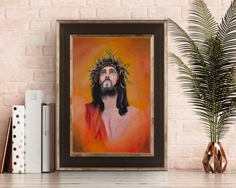 Digital Download, Jesus Oil Painting on Canvas, Jesus Portrait Wall Art, Instant Download, Jesus Gift, Jesus Art print, Jesus illustration,