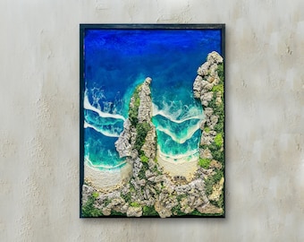 Handmade Resin Ocean Wave Art: Large 3D Moss Wall Art Frame