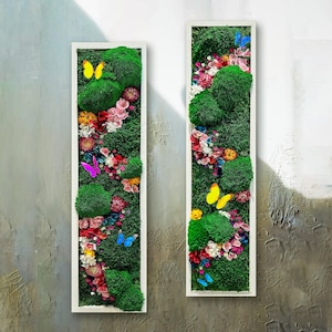 Moss Wall Art, Preserved Moss Art Framed, Moss Wall Decor, Moss Wall, Rectangle moss art set of two, Handcrafted moss wall Art with flowers,