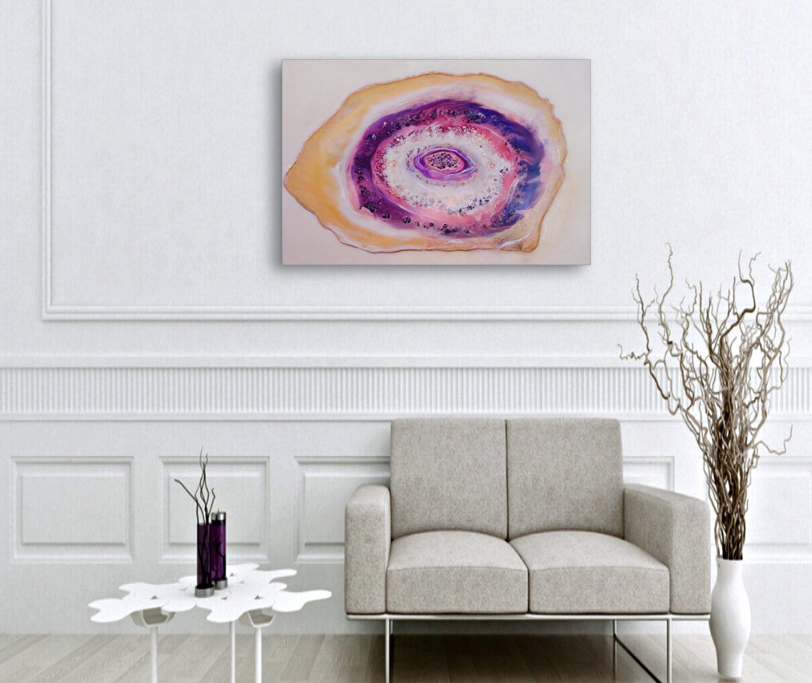 Resin and crystal Geode Wall Art Amethyst Geode art Purple Etsy