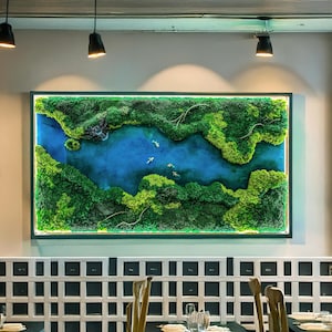 LED Moss Wall Art: Resin River, Preserved Moss Art With Nature Moss, Resin Art Wall Decor, Ocean Wall Art, Koi Pond,