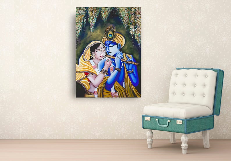 Radha Krishna Painting Radha Krishna Wall Art Krishna Radha Etsy