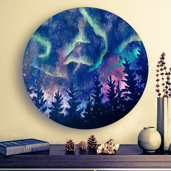 Art des aurores boréales, art céleste, peinture de galaxie, peinture des aurores boréales, aurores boréales, peinture de nébuleuse, cadeaux de Noël, phase de lune