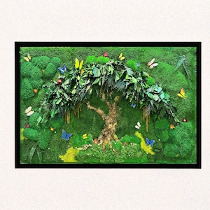 Tree of Life Moss Wall Art: Biophilic Home Decor with Olive Wood