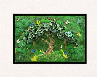 Framed Moss Wall Art: Large Tree of Life with Butterflies, Botanical Living Wall Decor