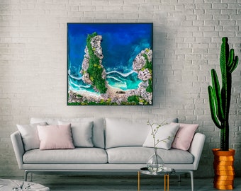 Ocean Painting, Sea Painting, Coastal Decor, Seascape Painting, Resin Ocean Art, Ocean Wall Art, Ocean Print, Moss Wall art, Moss wall, Sea,