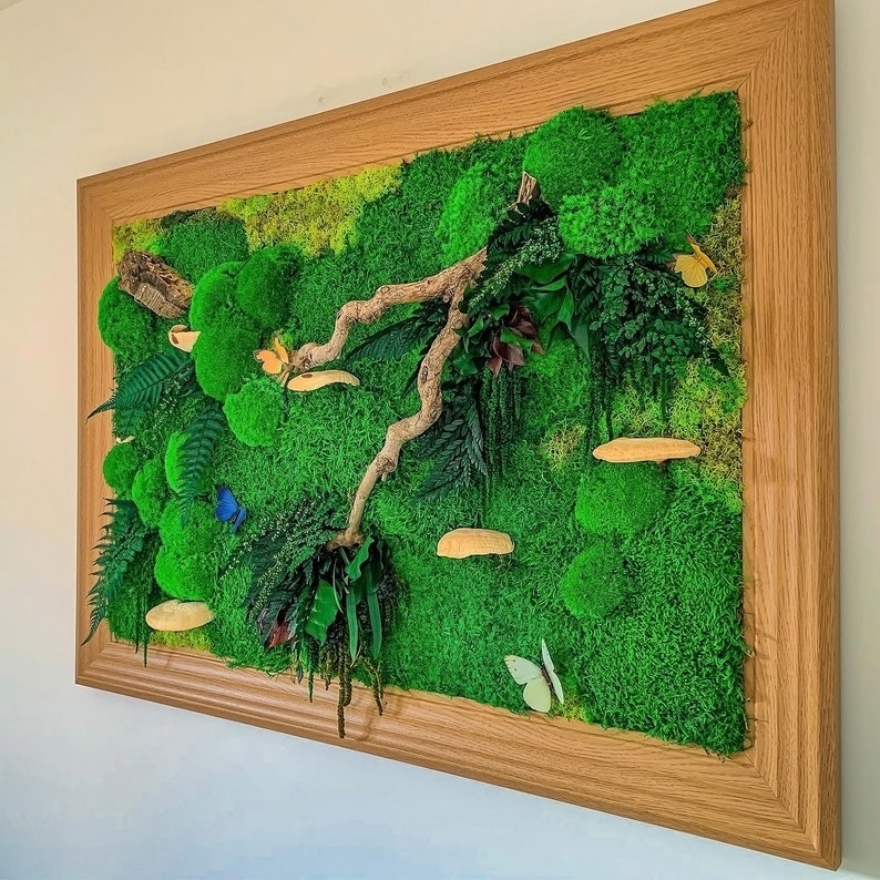 Moss wall art, Moss wall with Mushrooms, Moss Walls, Preserved moss Wall, mushroom wall art, Moss Art, Moss art panel, Moss Wall Decor, image 1