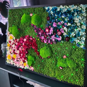Handmade Large Preserved Moss wall Art With Led Light and Flowers: Colourful Moss Biophilic Decor image 11