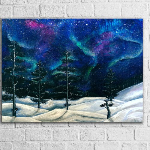 Northern Lights Art Celestial Art Galaxy Painting Northern Etsy UK