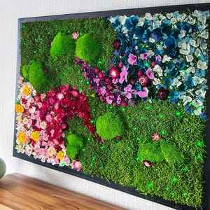 Handmade Moss Wall Garden Decor, Colourful Triptych Art, Preserved Moss Home Decor, Wall Art Preserved Moss Lighted Moss Wall Beautiful Preserved Moss Artwork's with LED Lights.
