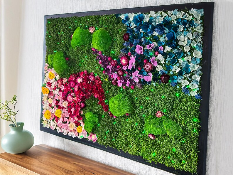 Handmade Moss Wall Garden Decor, Colourful Triptych Art, Preserved Moss Home Decor, Wall Art Preserved Moss Lighted Moss Wall Beautiful Preserved Moss Artwork's with LED Lights.