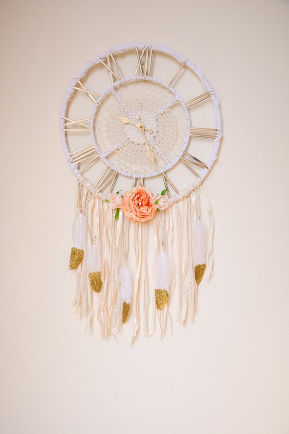 Wall clock Dream Catcher Inspired Metal Wall Clock Boho Gold Etsy