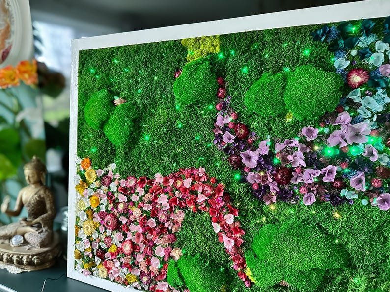 Handmade Moss Wall Garden Decor, Colourful Triptych Art, Preserved Moss Home Decor, Wall Art Preserved Moss Lighted Moss Wall Beautiful Preserved Moss Artwork's with LED Lights.