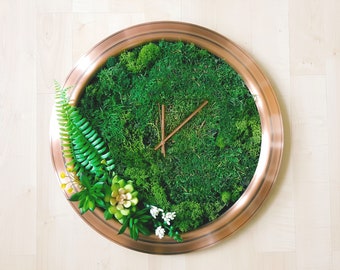 Vintage Copper Wall Clock, Succulent Wall Clock, Moss clock, Large Wall Clock, Rustic Copper Clock, Copper Wall Clock, Living Wall Clock,