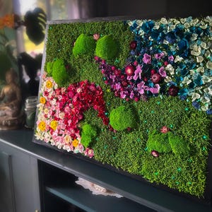Handmade Large Preserved Moss wall Art With Led Light and Flowers: Colourful Moss Biophilic Decor image 18