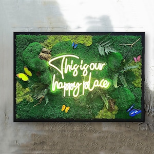Moss wall art with neon sign, Preserved moss art framed, Living moss decor, Lighted Moss Wall, Natural Room Decor, Personalized home decor
