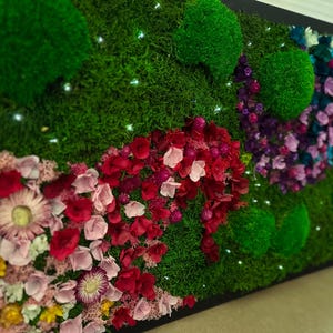 Moss Wall Art, Moss walls, moss and flowers wall art, living wall garden, lighted moss art, Large home decor, Moss Art With Lights, Rainbow,