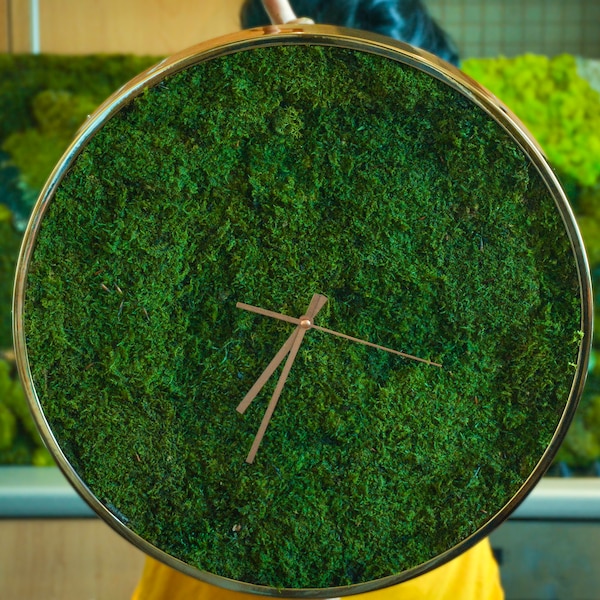 Clocks, Moss Clock, Kitchen clock, Modern Wall Clock, Copper wall clock, Moss wall clock, Minimalist Clock, Preserved moss Wall Clock,Clocks