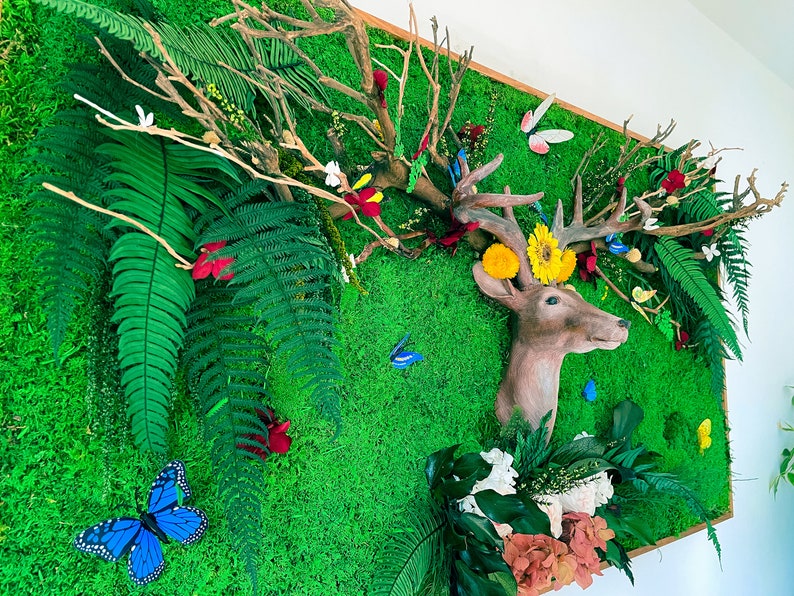 Moss Wall Art Preserved Moss Wall Deer Antler Wall Plaque Etsy UK