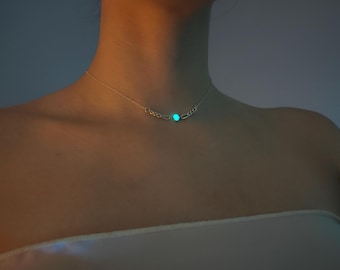 Elune's Wings Necklace - Sterling Silver 925 with a Turquoise Glow Charm- Glows naturally - All Blue