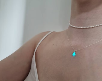 Elune Teardrop - All Blue - Turquoise Glow Necklace Charges Naturally