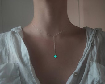 The Elune Fall Necklace - All Blue - Solid Sterling Silver 925 with a Turquoise Glow Charm