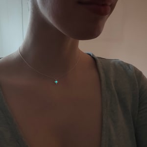 Elune&#39;s Guide Necklace - Unique Turquoise Eight Pointed Star Glow Necklace - Sterling Silver 925 - All Blue