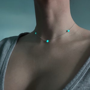 The Mini Diamond Trinity Necklace - Sterling Silver - Luminous Stone - Turquoise Charged, Duck Egg Blue Uncharged