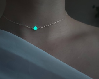 Mini Elune Diamond Necklace - Solid Sterling Silver 925 with Turquoise Glow Charm