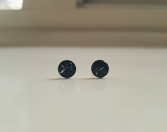 Black Marble Resin Earrings - Marble Design - Solid Sterling Silver and Resin