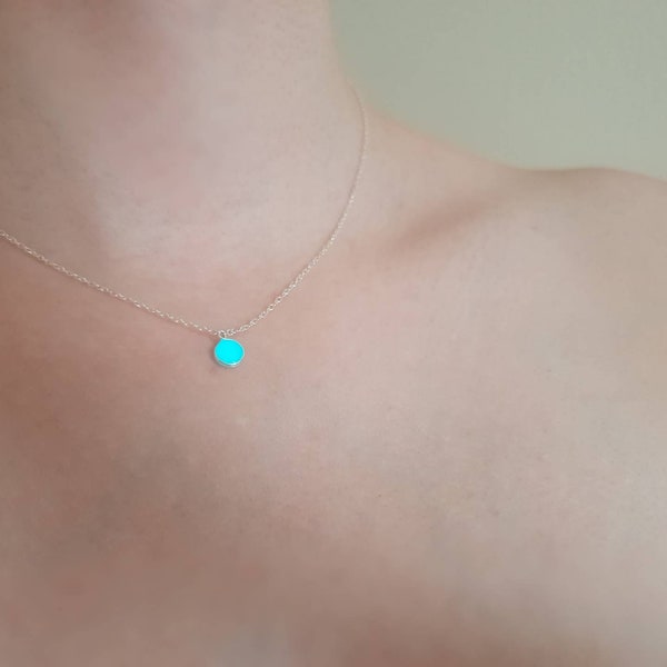 All Blue Solar Glow Circle Necklace - Drop Of Elune: World of Warcraft Inspired Collection- WoW - Aquamarine Glow- Sterling Silver