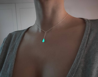 Elune Crystal Fall Necklace - All Blue - Solid Sterling Silver 925 with Turquoise Glow Charm