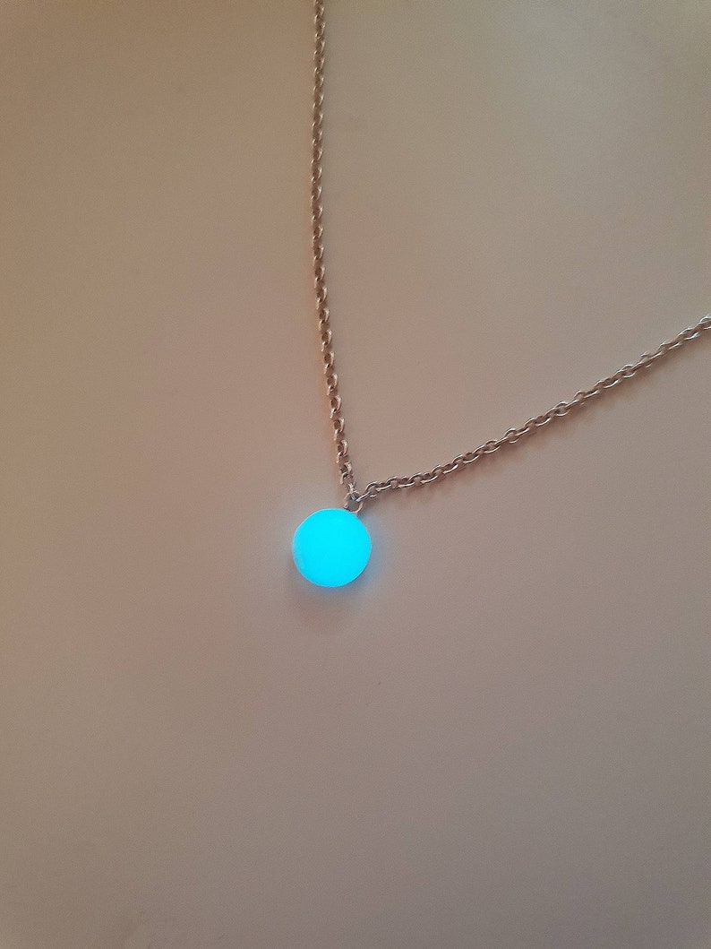 Drop Of Elune: World of Warcraft Inspired Collection WoW Coin Necklace Glow Aquamarine Blue Sterling Silver image 5