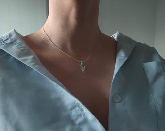 The Anglerfish Necklace - Turquoise Glow Charm Necklace - Recycled Sterling Silver