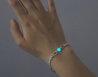 Elune Wings Bracelet - Sterling Silver 925 with Elune Turquoise Glow Charm- All Blue